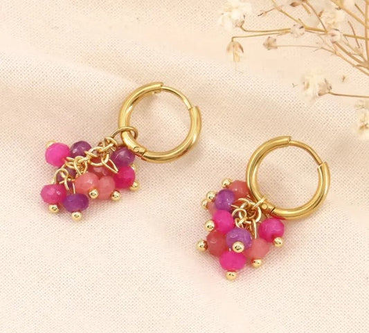 Boucles d'oreilles grappe pierres Naturelles