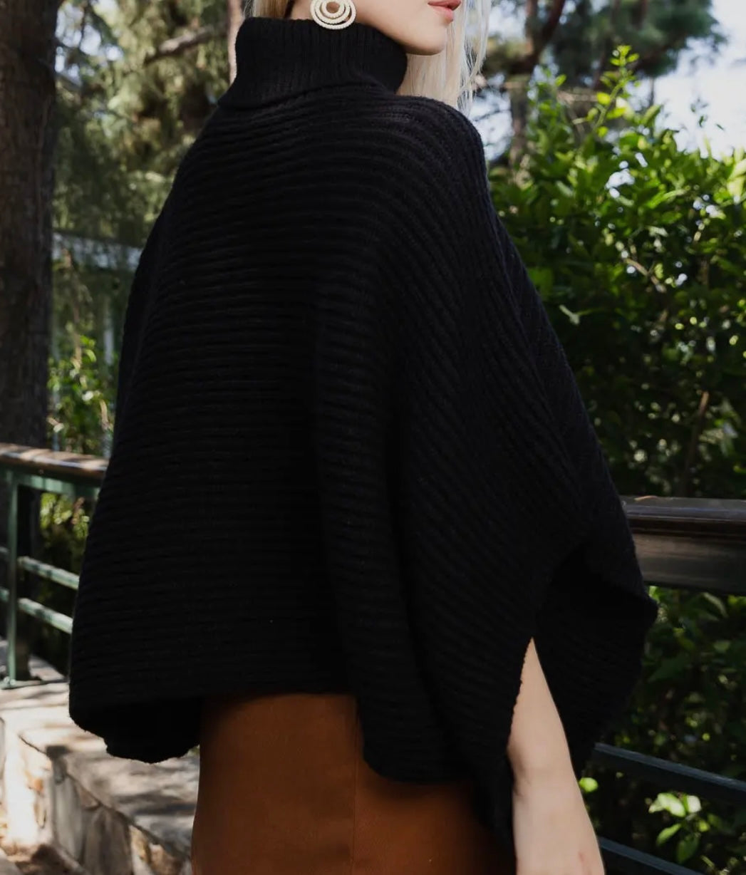 Poncho en Tricot Côtelé