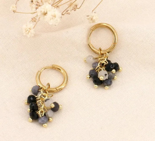 Boucles d'oreilles grappe pierres Naturelles